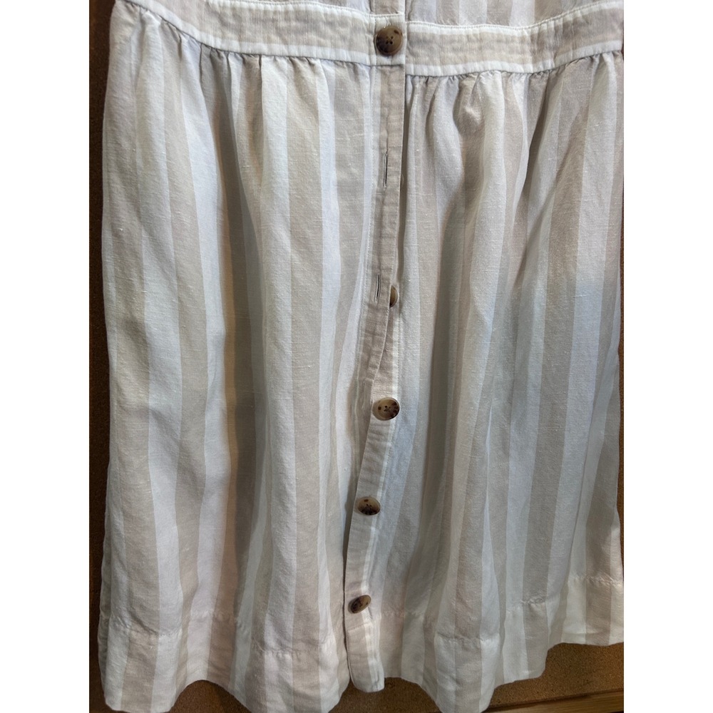 LOFT Striped Button Front Dress Womens 8 Beige White Puff Sleeve Excellent - Picture 3 of 6